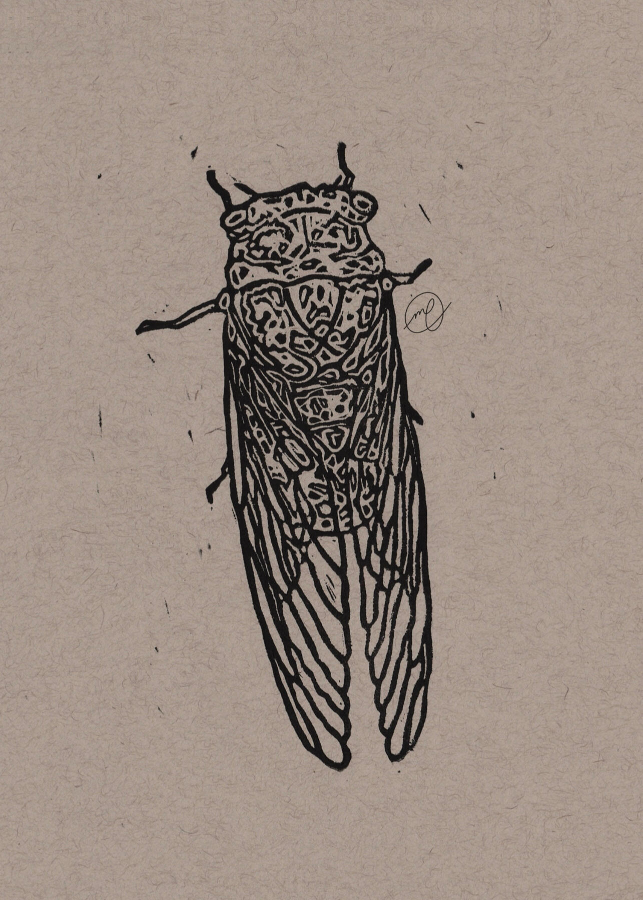 "Sign of Summer", 2024 hand-carved linoleum block print INSERT DIMENSIONS
