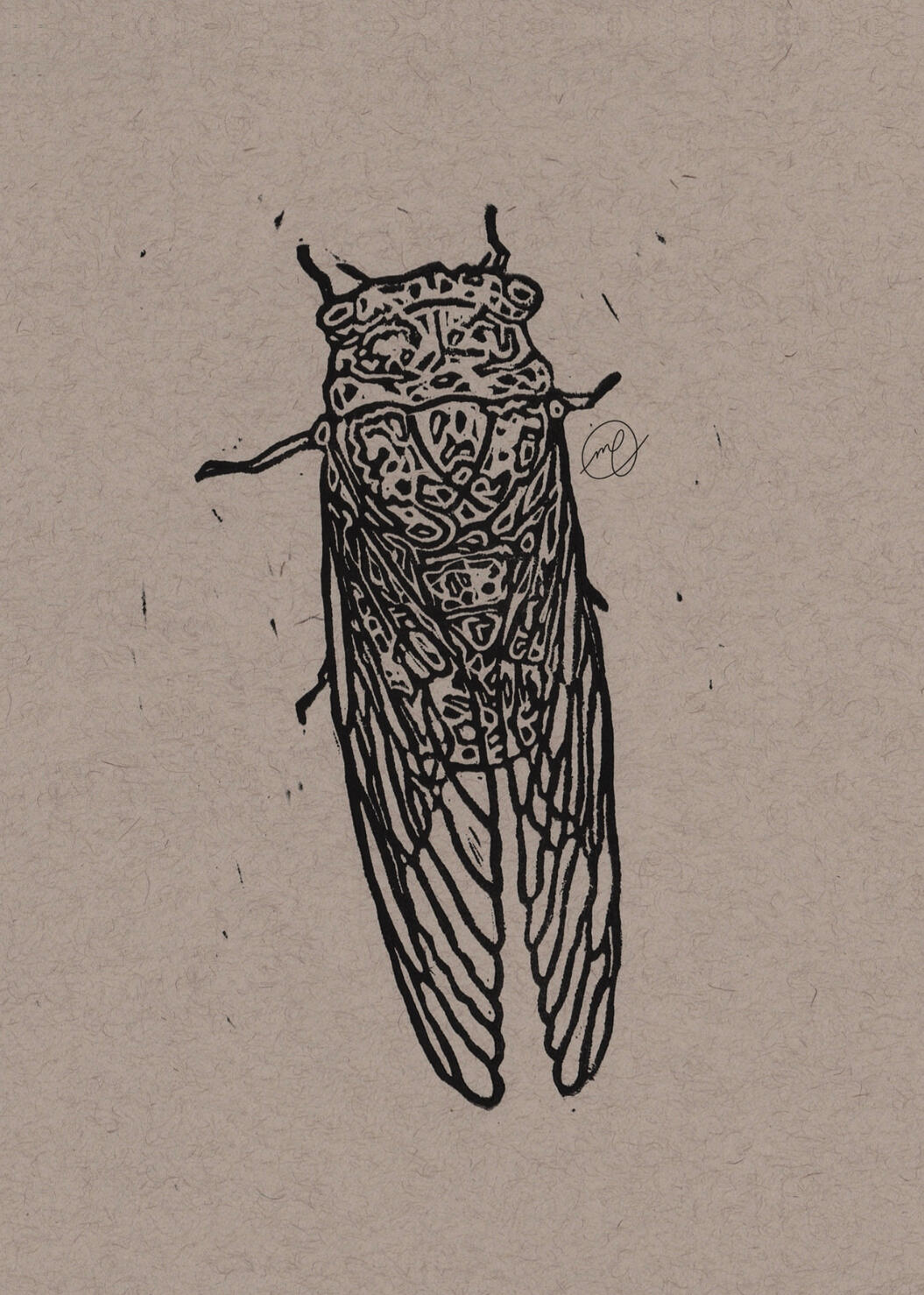 "Sign of Summer", 2024 hand-carved linoleum block print INSERT DIMENSIONS