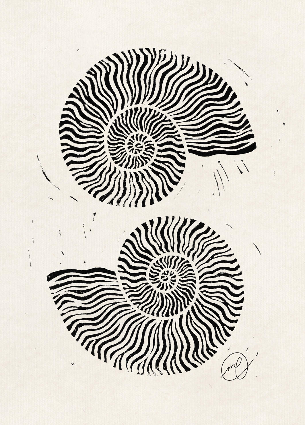 "Planispiral", 2024 hand-carved linoleum block print INSERT DIMENSIONS